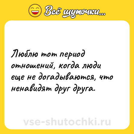 Шутка: Люблю тот период отношений, когда люди еще не догадываются, что ненавидят друг друга.