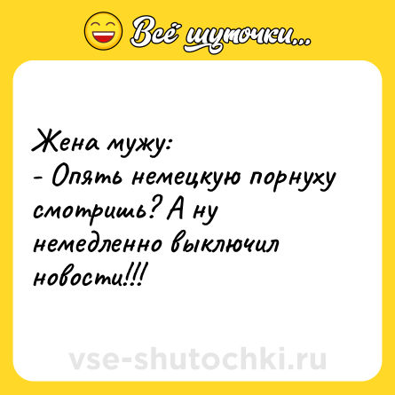 Шутка: Жена мужу: <br>- Опять немецкую порнуху смотришь? А ну немедленно выключил новости!!!