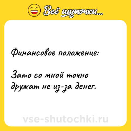 Шутка: Финансовое положение:<br><br>Зато со мной точно дружат не из-за денег.