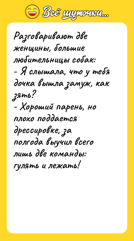 Разговаривают две женщины, большие любительницы собак: - Я слышала, что