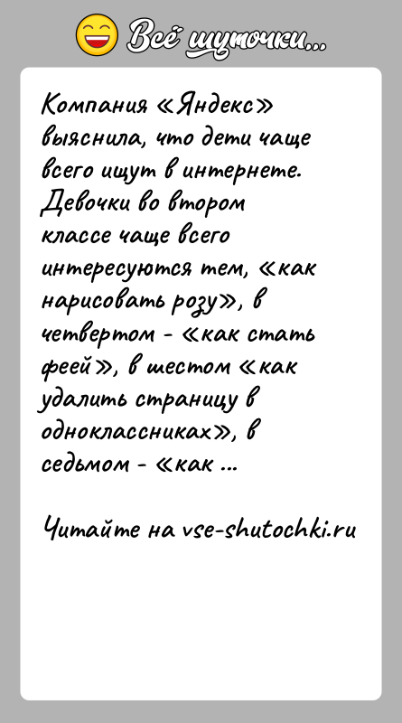 История: Компания Яндекс выяснила, что дети чаще всего ищут в интернете.Девочки во втором классе чаще всего интересуются тем, как нарисовать розу ,