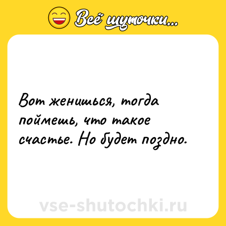 Шутка: Вот женишься, тогда поймешь, что такое счастье. Но будет поздно.