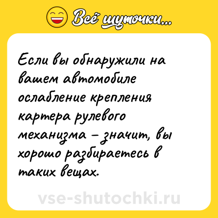 Шутка: Если вы обнаружили на вашем автомобиле ослабление крепления картера рулевого механизма – значит, вы хорошо разбираетесь в таких вещах.