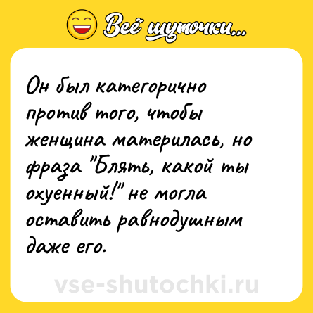 Шутка: Он был категорично против того, чтобы женщина материлась, но фраза 