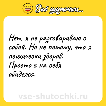Шутка: Нет, я не разговариваю с собой. Но не потому, что я психически здоров. Просто я на себя обиделся.