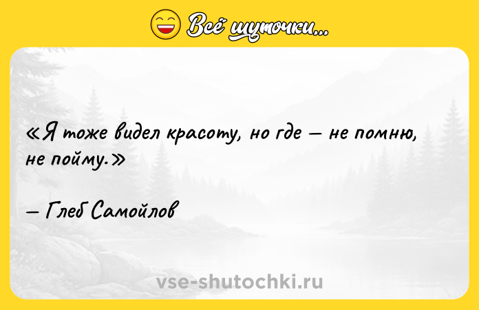 Цитата: Я тоже видел красоту, но где не помню, не пойму.Глеб Самойлов