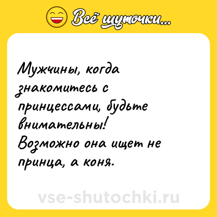 Шутка: Мужчины, когда знакомитесь с принцессами, будьте внимательны! <br>Возможно она ищет не принца, а коня.    
