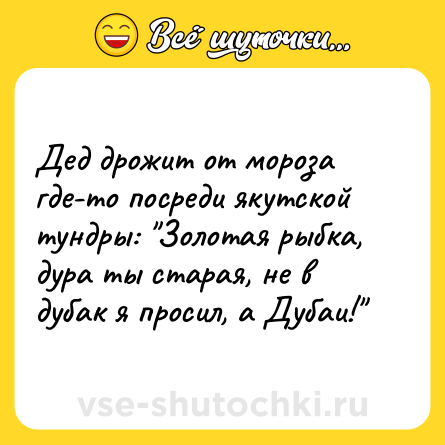 Шутка: Дед дрожит от мороза где-то посреди якутской тундры: 