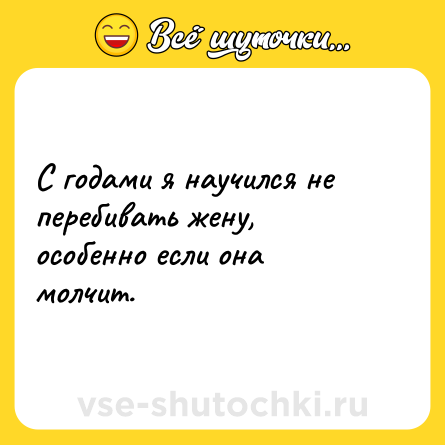 Шутка: С годами я научился не перебивать жену, особенно если она молчит.
