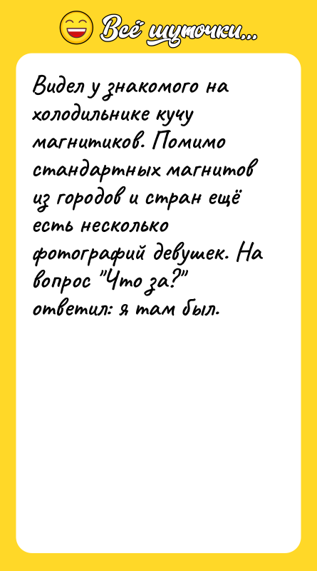Видел у знакомого на холодильнике кучу магнитиков. Помимо стандартных магнитов