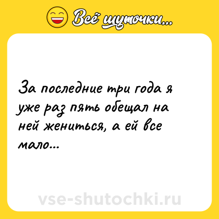 Шутка: За последние три года я уже раз пять обещал на ней жениться, а ей все мало...