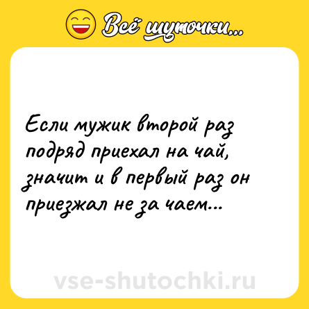 Шутка: Если мужик второй раз подряд приехал на чай, значит и в первый раз он приезжал не за чаем...