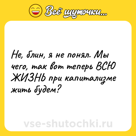 Шутка: Не, блин, я не понял. Мы чего, так вот теперь ВСЮ ЖИЗНЬ при капитализме жить будем?