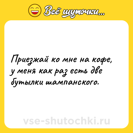 Шутка: Приезжай ко мне на кофе, у меня как раз есть две бутылки шампанского.