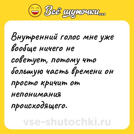 Шутка: Внутренний голос мне уже вообще ничего не советует, потому что большую часть времени он просто кричит от непонимания происходящего.