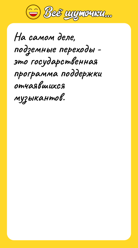 На самом деле, подземные переходы - это государственная программа поддержки