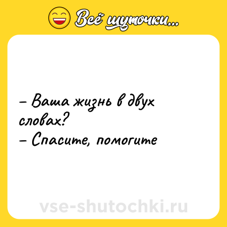 Шутка: – Ваша жизнь в двух словах?<br>– Спасите, помогите
