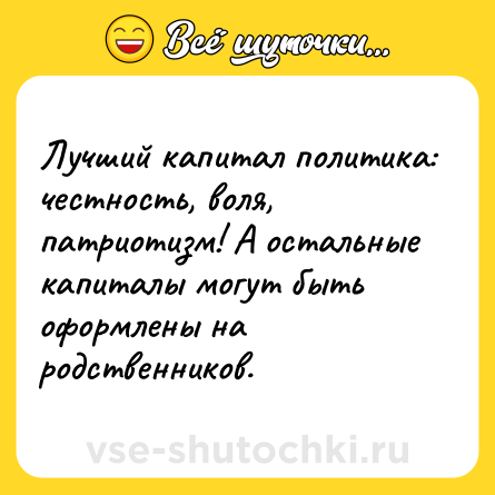Шутка: Лучший капитал политика: честность, воля, патриотизм! А остальные капиталы могут быть оформлены на родственников.
