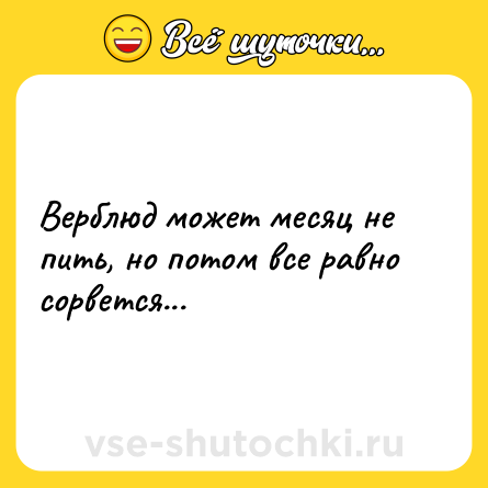 Шутка: Верблюд может месяц не пить, но потом все равно сорвется...