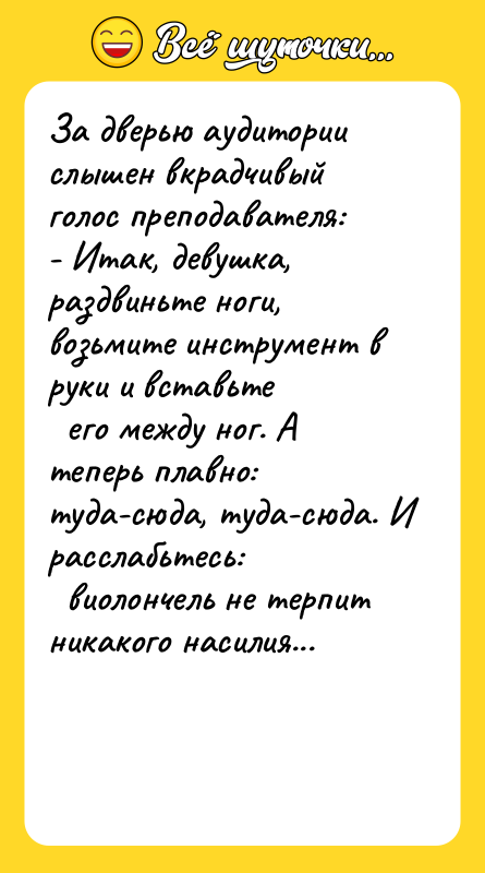 За дверью аудитории слышен вкрадчивый голос преподавателя: - Итак, девушка,