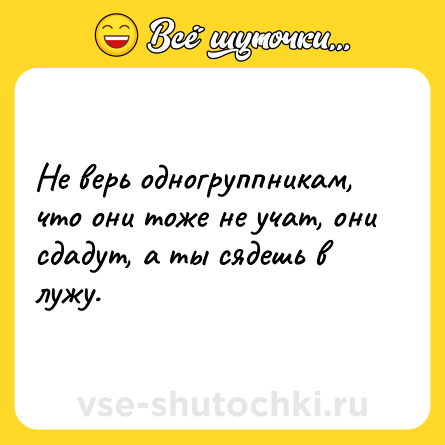 Шутка: Не верь одногруппникам, что они тоже не учат, они сдадут, а ты сядешь в лужу.