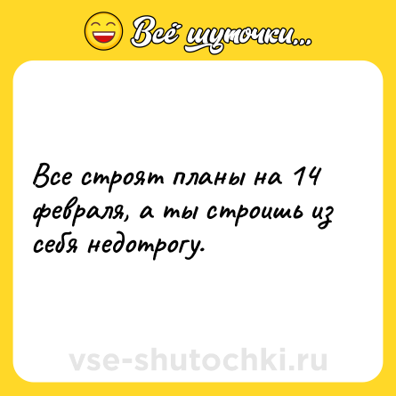 Шутка: Все строят планы на 14 февраля, а ты строишь из себя недотрогу.