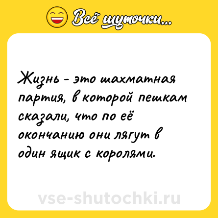 Шутка: Жизнь - это шахматная партия, в которой пешкам сказали, что по её окончанию они лягут в один ящик с королями.