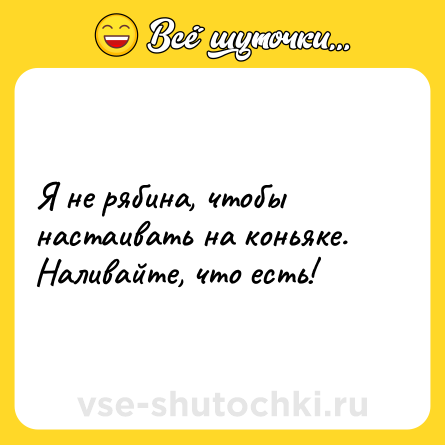 Шутка: Я не рябина, чтобы настаивать на коньяке. Наливайте, что есть!