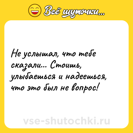 Шутка: Не услышал, что тебе сказали... Стоишь, улыбаешься и надеешься, что это был не вопрос!