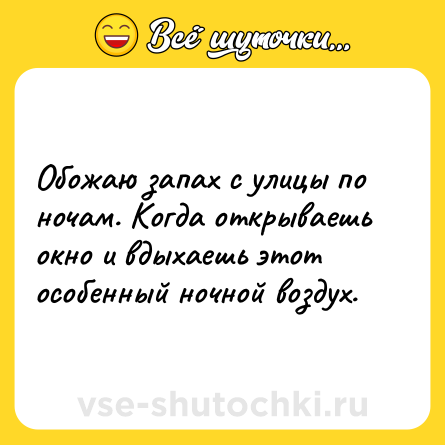 Шутка: Обожаю запах с улицы по ночам. Когда открываешь окно и вдыхаешь этот особенный ночной воздух.
