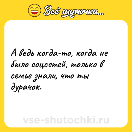 Шутка: А ведь когда-то, когда не было соцсетей, только в семье знали, что ты дурачок.