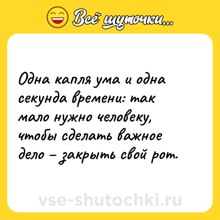 Шутка: Одна капля ума и одна секунда времени: так мало нужно человеку, чтобы сделать важное дело – закрыть свой рот.