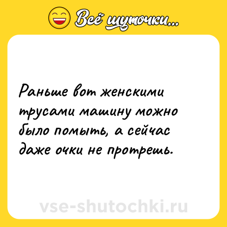 Шутка: Раньше вот женскими трусами машину можно было помыть, а сейчас даже очки не протрешь.