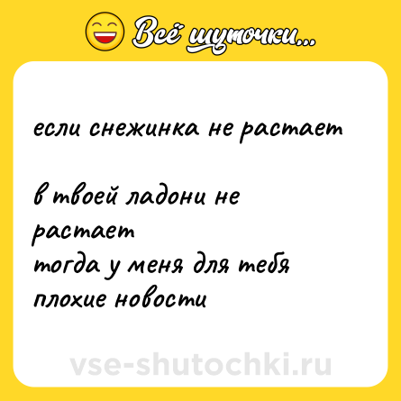 Шутка: если снежинка не растает <br>в твоей ладони не растает <br>тогда у меня для тебя плохие новости