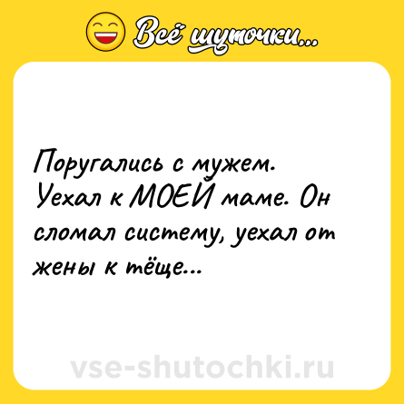 Шутка: Поругались с мужем. Уехал к МОЕЙ маме. Он сломал систему, уехал от жены к тёще...