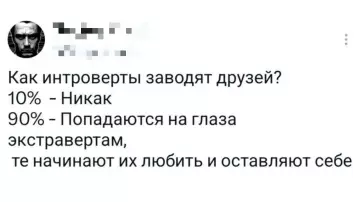 Интроверты: инструкция по выживанию 🕵️‍♂️ - Как интроверты заводят друзей? 10 - Никак 90 - Попадаются
