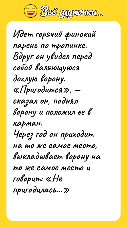 Идет горячий финский парень по тропинке. Вдруг он увидел перед