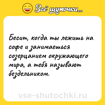Шутка: Бесит, когда ты лежишь на софе и занимаешься созерцанием окружающего мира, а тебя называют бездельником.
