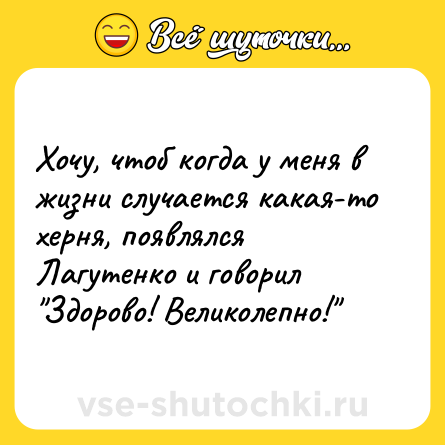 Шутка: Хочу, чтоб когда у меня в жизни случается какая-то херня, появлялся Лагутенко и говорил 