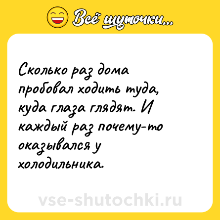 Шутка: Сколько раз дома пробовал ходить туда, куда глаза глядят. И каждый раз почему-то оказывался у холодильника.