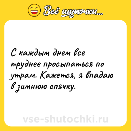 Шутка: С каждым днем все труднее просыпаться по утрам. Кажется, я впадаю в зимнюю спячку.