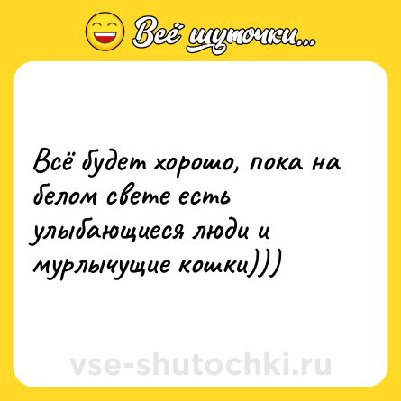Шутка: Всё будет хорошо, пока на белом свете есть улыбающиеся люди и мурлычущие кошки)))