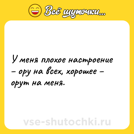 Шутка: У меня плохое настроение – ору на всех, хорошее – орут на меня.