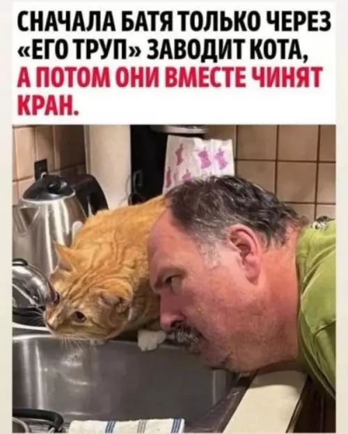 Папа и кот - лучшие сантехники - Сначала батя только через его труп заводит кота, а потом