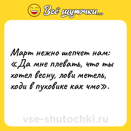 Шутка: Март нежно шепчет нам: «Да мне плевать, что ты хотел весну, лови метель, ходи в пуховике как чмо».