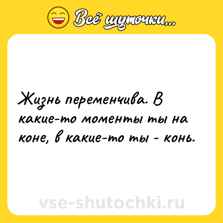 Шутка: Жизнь переменчива. В какие-то моменты ты на коне, в какие-то ты - конь.