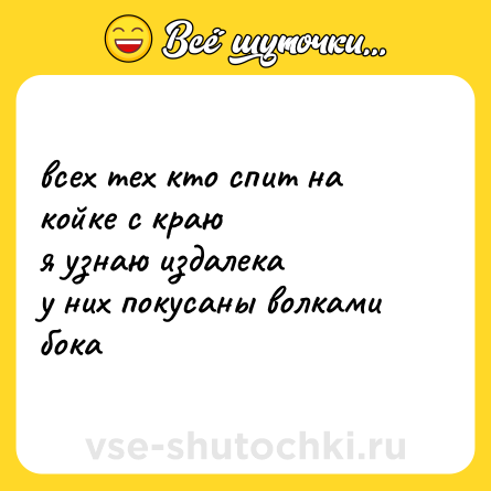 Шутка: всех тех кто спит на койке с краю <br>я узнаю издалека <br>у них покусаны волками <br>бока