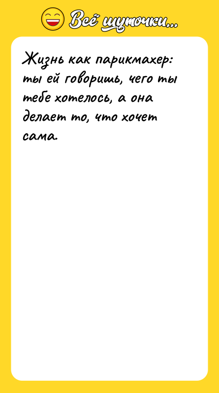 Жизнь как парикмахер: ты ей говоришь, чего ты тебе хотелось,