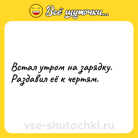 Шутка: Встал утром на зарядку. Раздавил её к чертям.