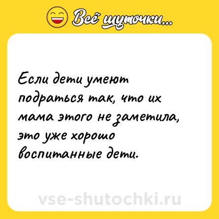 Шутка: Если дети умеют подраться так, что их мама этого не заметила, это уже хорошо воспитанные дети.